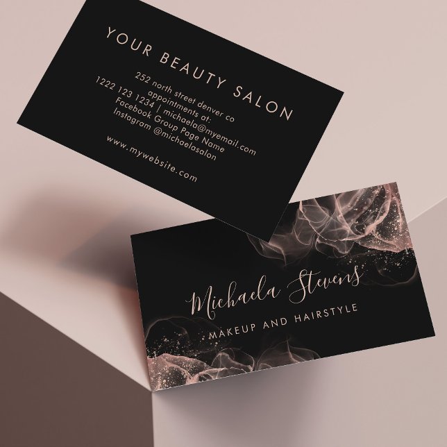 Tarjeta De Visita Rosa dorado sonrojo elegante guión negro (Subido por el creador)