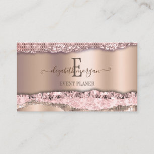 Tarjeta De Visita Rosa Dourado Tendência Diamantes Brillo Monograma