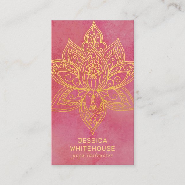 Tarjeta De Visita Rosa elegante de flor de Lotus Gold  (Anverso)