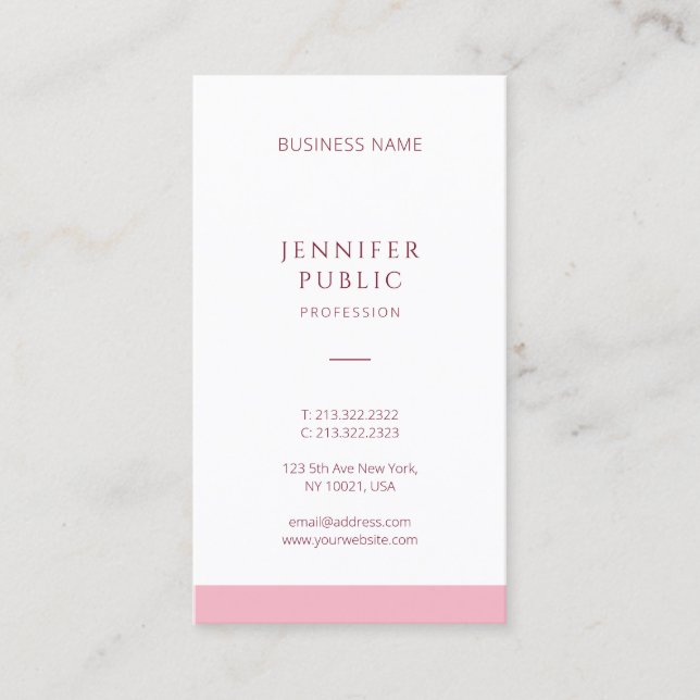 Tarjeta De Visita Rosa elegante de la plantilla simple profesional (Anverso)