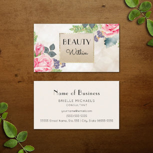 Tarjeta De Visita Rosa elegante FLoral Champagne Faux Gold Bokeh