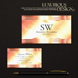 Tarjeta De Visita Rosa elegante Shimmery Gold y Monograma lujoso