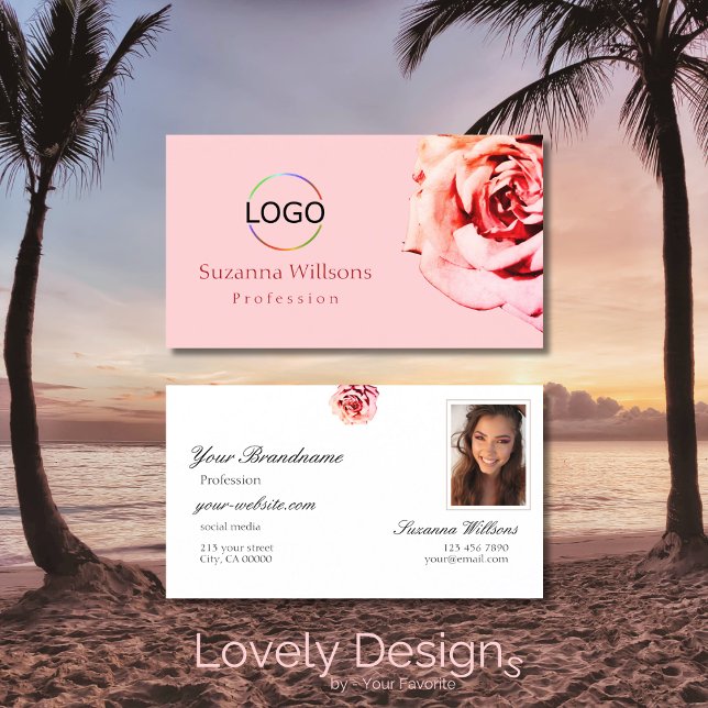 Tarjeta De Visita Rosa en rosa claro claro con foto con logo (Subido por el creador)