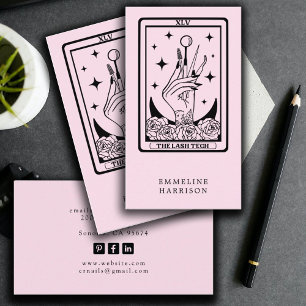 Tarjeta de visita rosa especializada en Tarot Lash