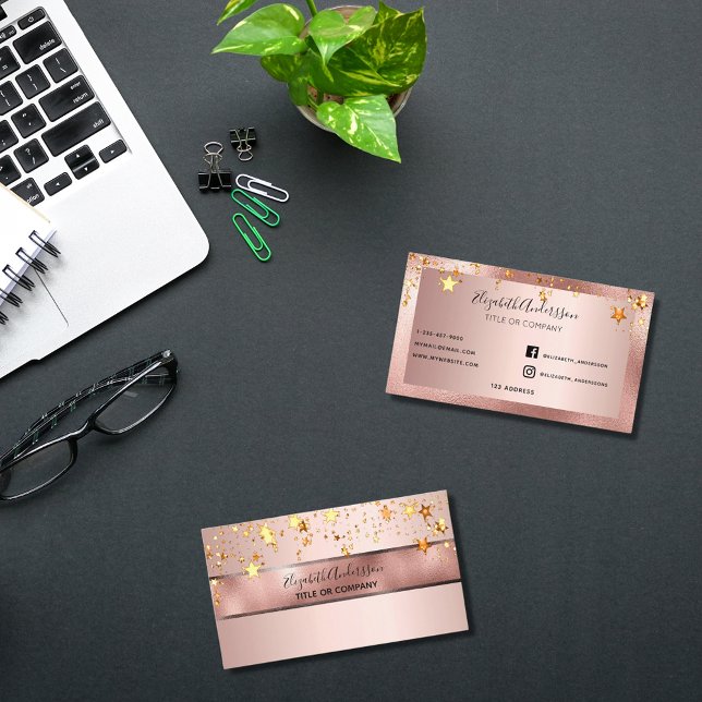 Tarjeta De Visita Rosa estrellas doradas salón de belleza elegante (Subido por el creador)