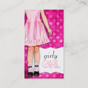 Tarjeta De Visita Rosa femenino de la muñeca del chica de la