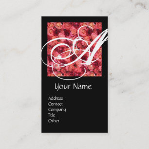 Tarjeta De Visita ROSA FIELD SQUARE MONOGRAM rojo negro, blanco