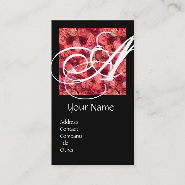 Tarjeta De Visita ROSA FIELD SQUARE MONOGRAM rojo negro, blanco (Anverso)