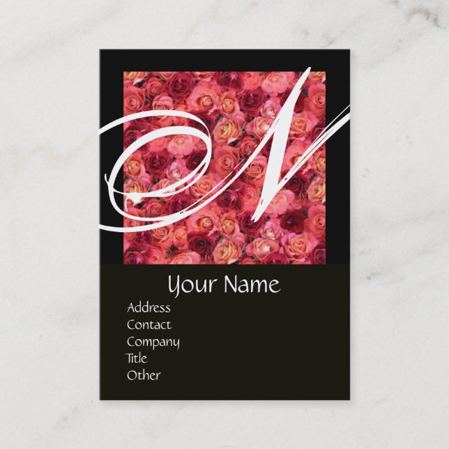 Tarjeta De Visita ROSA FIELD SQUARE MONOGRAM rojo negro, blanco (Anverso)
