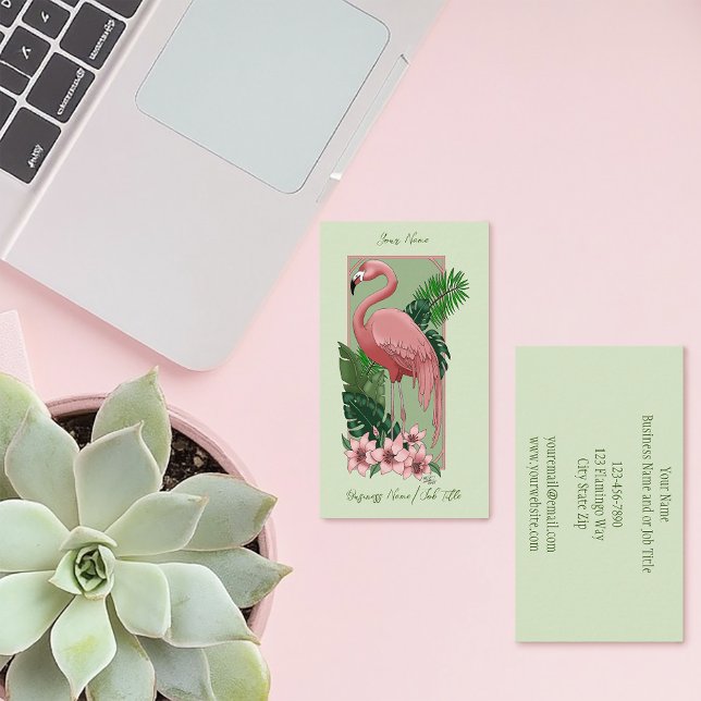 Tarjeta De Visita Rosa Flamingo Green Leaves Lily (Subido por el creador)