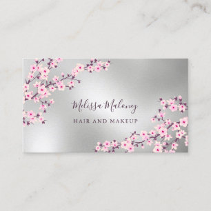 Tarjeta De Visita Rosa Flor de Cerezo Profesional Plateado
