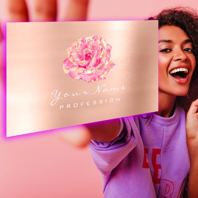Tarjeta De Visita Rosa Flor Rosa Dorada Champagne Elegante (Pink Rose Flower Gold Champagne Elegant Business Card)