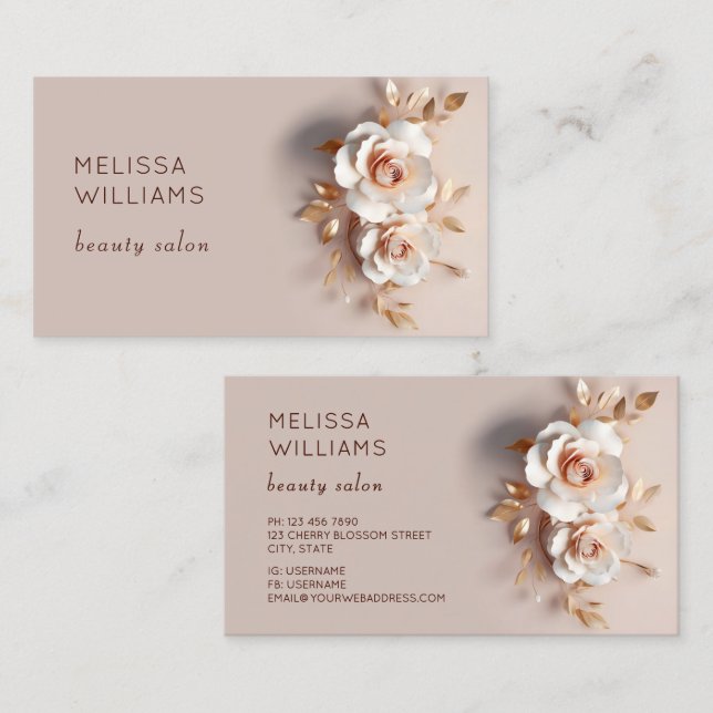 Tarjeta De Visita Rosa Flor Tridimensional Elegante (Anverso / Reverso)