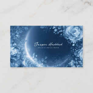 Tarjeta De Visita Rosa Floral Azul Etérea Brillante Noche Cósmica