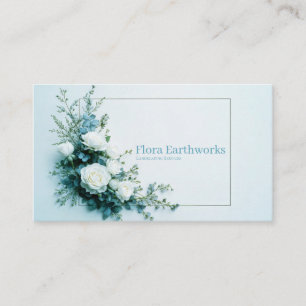 Tarjeta De Visita Rosa floral blanca prístina y marco azul polvorien