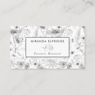Tarjeta De Visita rosa floral blanco negro botánico