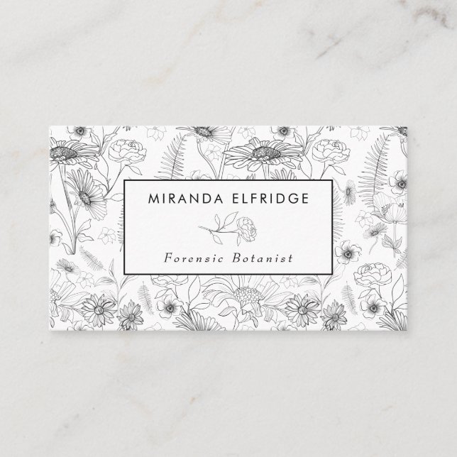 Tarjeta De Visita Rosa floral de margarita blanca negra botánica (Anverso)