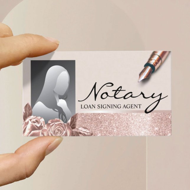 Tarjeta de visita rosa floral de notario de firma  (Subido por el creador)