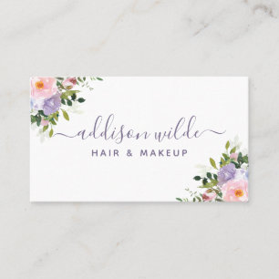 Tarjeta De Visita Rosa Floral Elegante Acuarela Púrpura