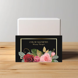 Tarjeta De Visita Rosa Floral Gold Frame Professional