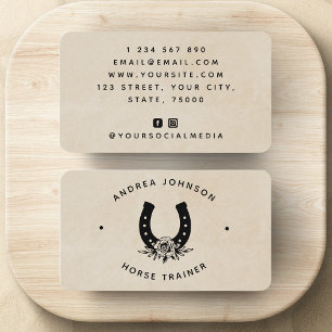 Tarjeta De Visita Rosa floral Horseshoe Farm Ranch Riding Instructor