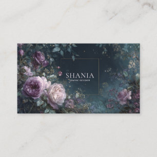 Tarjeta De Visita Rosa Floral Malva Rosa Lujuriosa y Oscura Medianoc