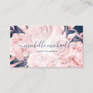 Tarjeta De Visita Rosa floral marina de oro guión moderno