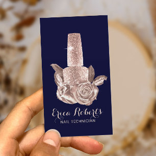 Tarjeta De Visita Rosa Floral Nail Armada Polaca Manicurista