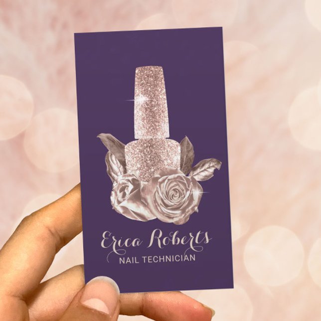 Tarjeta De Visita Rosa Floral Nail Polaco Morado Manicurista (Subido por el creador)