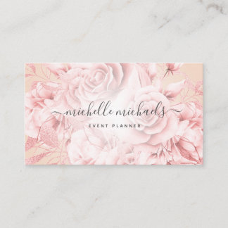 Tarjeta De Visita Rosa floral oro Rubor guión moderno