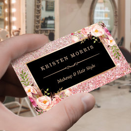 Tarjeta De Visita Rosa floral Purpurina de oro maquillaje Artista Sa