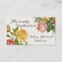 Tarjeta De Visita Rosa Floral Vintage Whitewash Salón De Belleza Mod