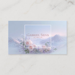 Tarjeta De Visita Rosa Floral y Crepúsculo de la Montaña Nebulosa