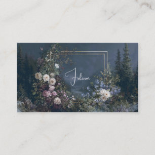 Tarjeta De Visita Rosa Floral y Valle Montañoso del Bosque Brumoso