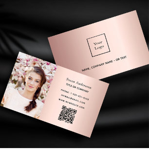 Tarjeta De Visita Rosa foto de oro código QR elegante hembra