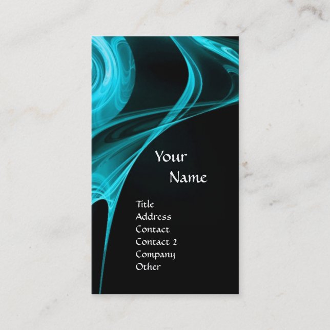 Tarjeta De Visita Rosa FRACTAL 3 azul claro brillante negro (Anverso)