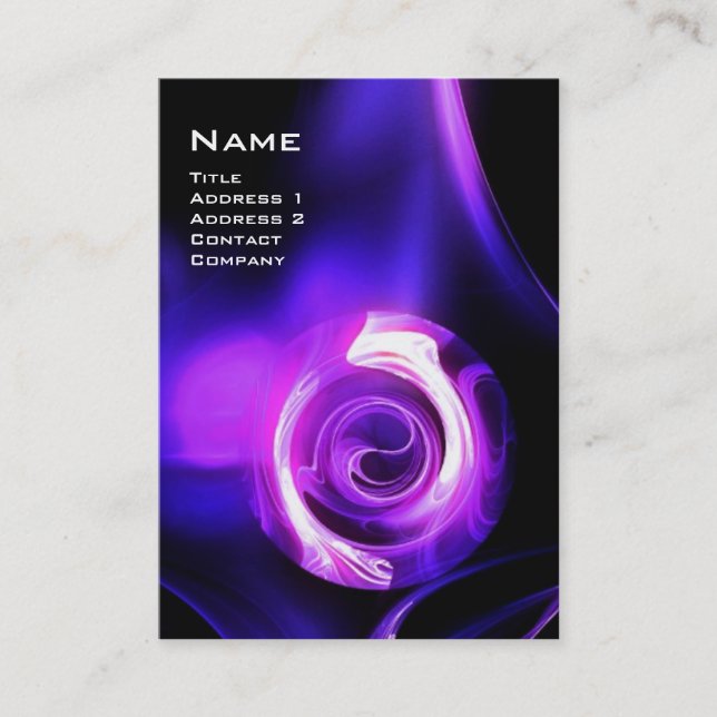 Tarjeta De Visita Rosa FRACTAL 4 MONOGRAMA azul violeta brillante (Anverso)