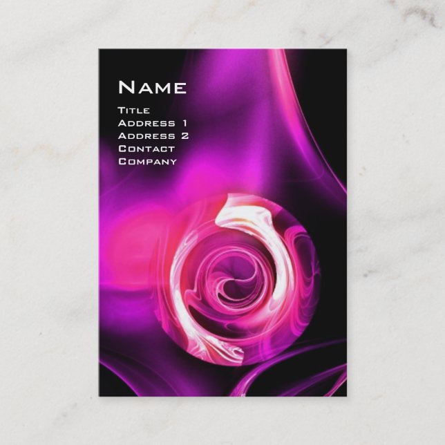 Tarjeta De Visita Rosa FRACTAL 4 MONOGRAMA negro brillante rosa púrp (Anverso)