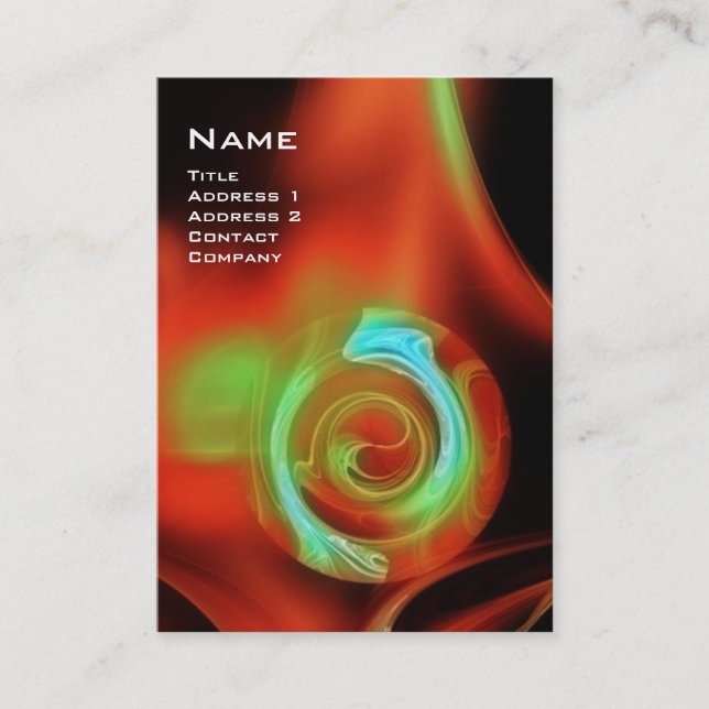 Tarjeta De Visita Rosa FRACTAL 4 MONOGRAMA verde azul brillante (Anverso)