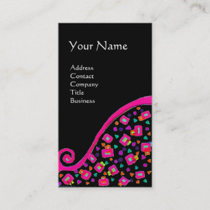 TARJETA DE VISITA ROSA FUCHSIA BLACK ABSTRACT DECO MONOGRAM