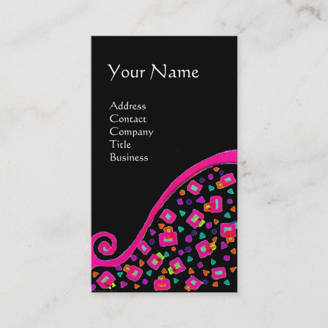 TARJETA DE VISITA ROSA FUCHSIA BLACK ABSTRACT DECO MONOGRAM (Anverso)