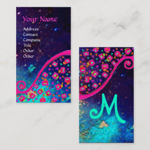 TARJETA DE VISITA ROSA FUCHSIA TURQUÍA AZUL ABSTRACTO DECO MONOGRAM