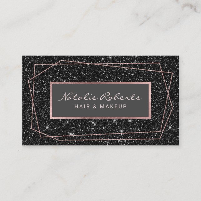 Tarjeta De Visita Rosa geométrico Oro Purpurina Negro Artista de maq (Anverso)