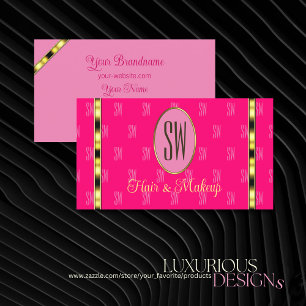 Tarjeta De Visita Rosa Girly con letras con motivos monográficos mod