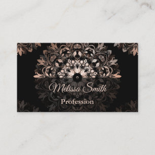 Tarjeta De Visita Rosa Gold Black Floral Mandala
