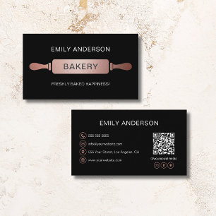 Tarjeta De Visita Rosa Gold Black Rolling Pin Bakery QR Code
