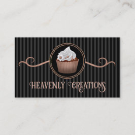 Tarjeta De Visita Rosa Gold Black Stipes Cupcake Bakery