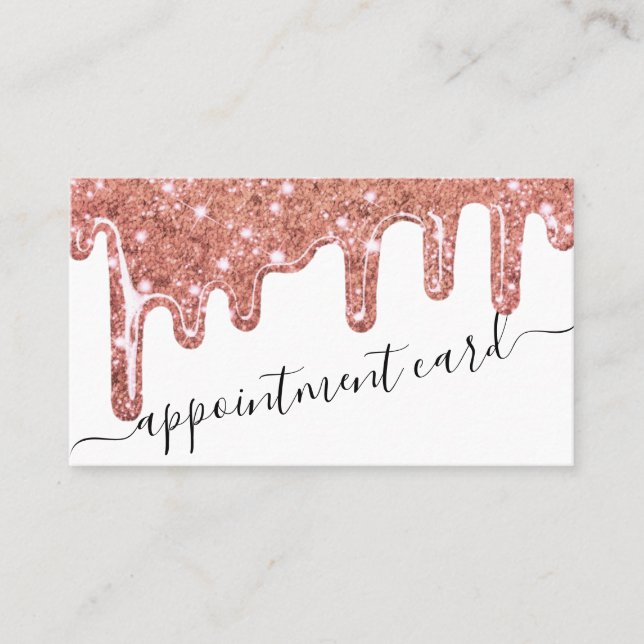 Tarjeta De Visita Rosa Gold Chunky Purpurina Thick Drips Nombramient (Anverso)