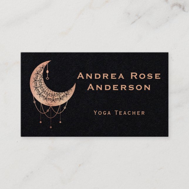 Tarjeta de visita Rosa Gold Crescent Moon Mandala (Anverso)