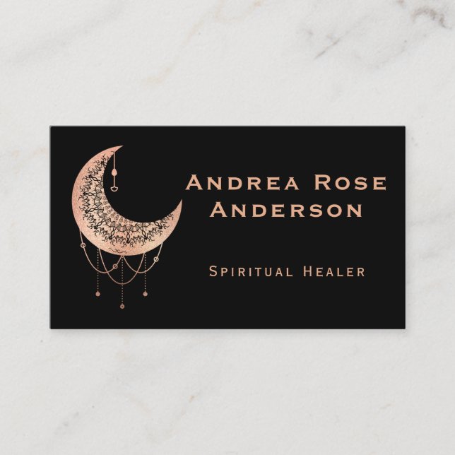 Tarjeta de visita Rosa Gold Crescent Moon Mandala (Anverso)